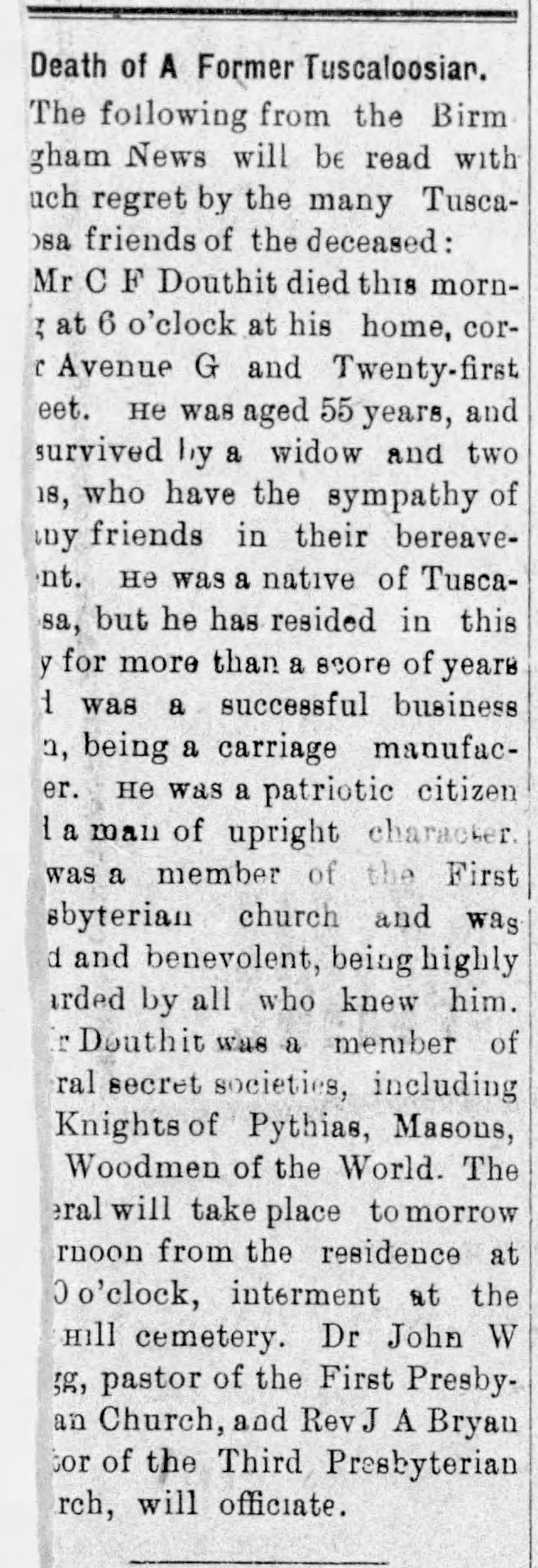 Death of a Former Tuscaloosan